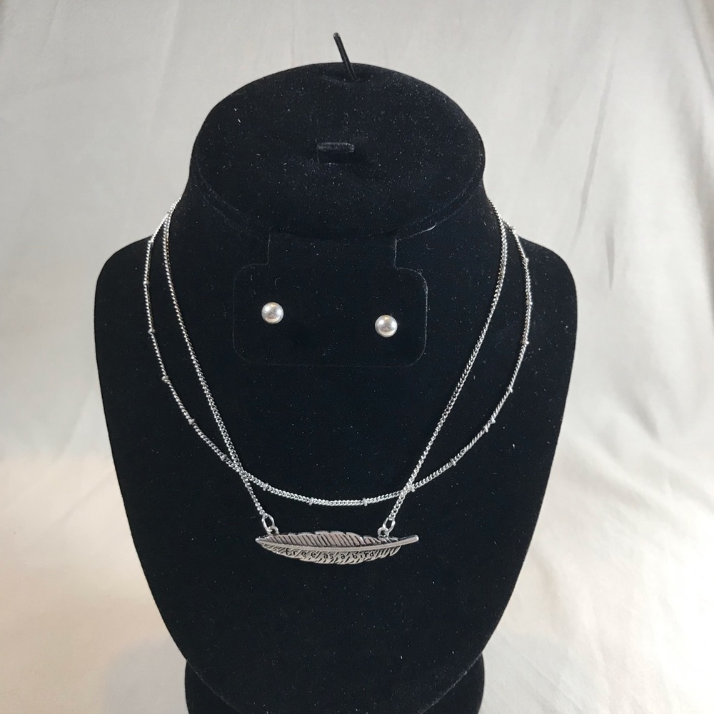 MIA Layered Feather Necklace and Earring Set